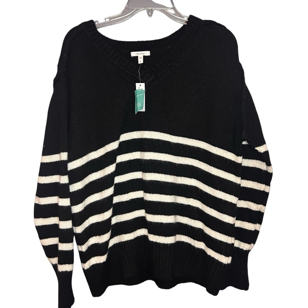 Maurices Black & Cream Striped Slouchy Sweater Large NWT